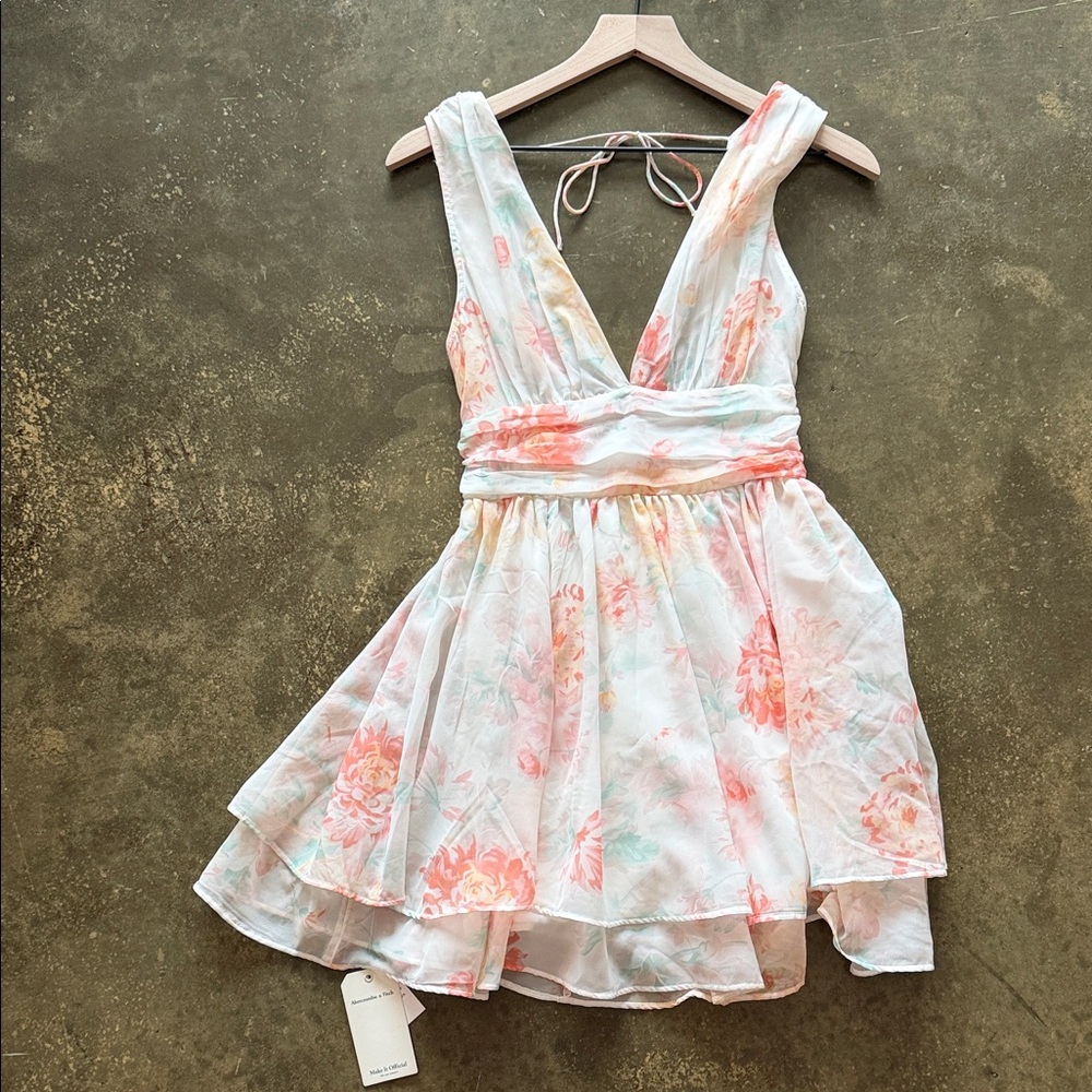 Abercrombie & Fitch Backless Floral Dress - White and Coral